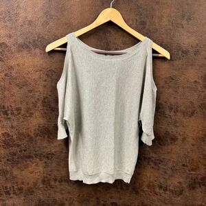 Express Women's Small Oversized Silver Metallic Cold Shoulder Sweater Holiday‎